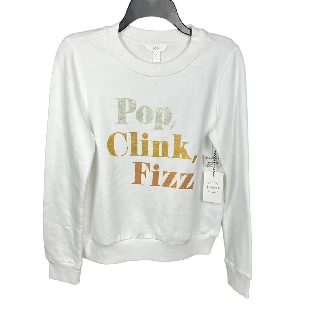 1901 Sweatshirt White New Years Glitter Pop Clink Fizz Silver Gold Bronze Small
